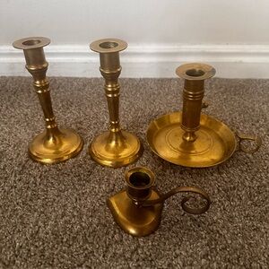 Set of Gold Brass Candlestick Holders